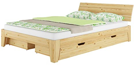 Erst-Holz®Schmales Doppelbett 140x200 Futonbett Kiefer Natur Zubehör wählbar V-60.62S8-14nur Bettgestell mit 3-teiligem Bettkasten-Set