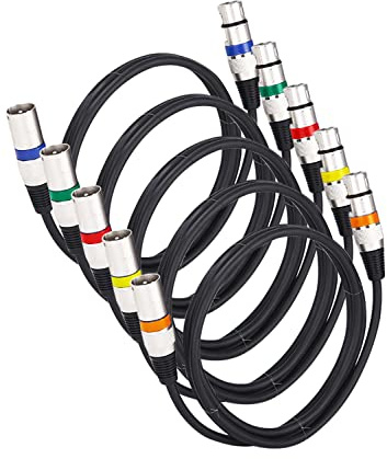 5 Pack XLR-Kabel Mikrofonkabel 1.5 M 3-poliges symmetrisches XLR-Kabel | 3-poliges symmetrisches XLR-Kabel Stecker auf Buchse DMX-Kabel Mehrfarbiges Mikrofon-Patchkabel