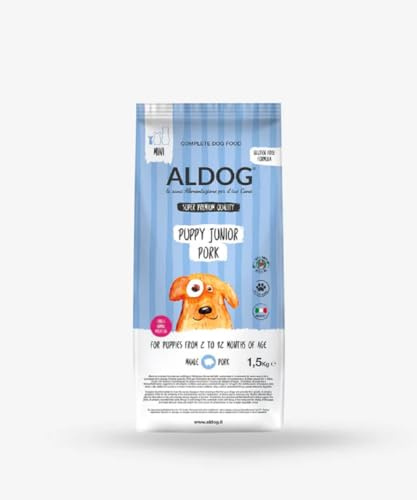 Kroketten ALDOG Puppy und Junior Schwein und Reis Mini, 1,5 kg | Aufzuchtfutter für kleine Hunderassen bis 15 kg | mit FOS und MSM | für eine ideale Aufzucht
