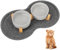 Revivoer Gamelle Chat Surélevée, 2x400ML Gamelles pour Chat Double en Ceramique avec Support et Tapis Antidérapant, Eau Bol Anti Vomissement et Facile à Nettoyer, Convient Aussi Chien Lapins (Gris)