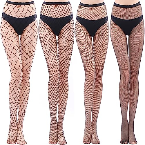 Jiujiutu 4 pares malla pantimedias sexy mujeres fishnet tights cintura alta medias body de malla para mujer medias de red calcetines medias rejilla mujer