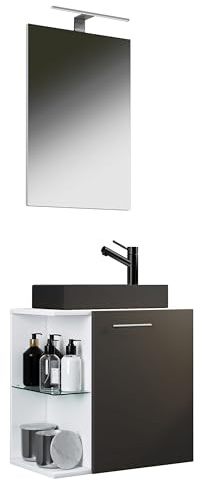VCM 3-TLG Set | Waschplatz für Gäste WC | Gästebad | Waschtisch mit Spiegel | Badezimmer Set – Hausa SP-BL