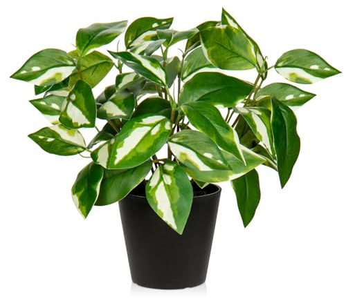 Oairse Artificial Plants Indoor Small Fake Plants in Pots Faux Pothos N‘ Joy Potted Plant Fake Indoor Plants with Black Pots for Bathroom Living Room Office Desk Shelves