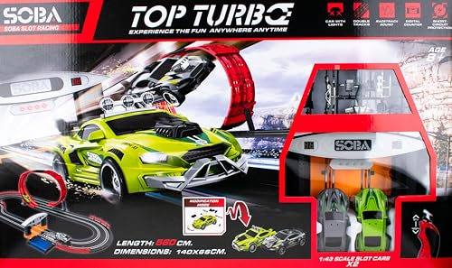 Autorennbahn | Rennbahn | Rennstrecke | Spielzeug-Rennstrecke | 2-Spurig | mit 1 Looping | mit 2 Kontroller und 2 Autos | Top Turbo