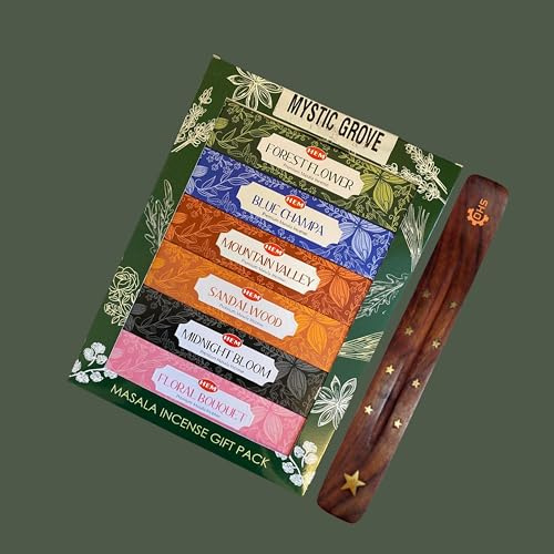 HEM Premium Masala Mystic Grove Series rökelsepinnar paket med 6 (15 g vardera) presentförpackning med DHS rökelsepinnar hållare .