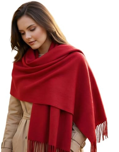 Damhalsduk kashmir halsduk höst vinter 185 x 65 kashmirhalsduk vit svart pashmina snygg elegant ullhalsduk ull enfärgad damhalsduk, röd, 185x65