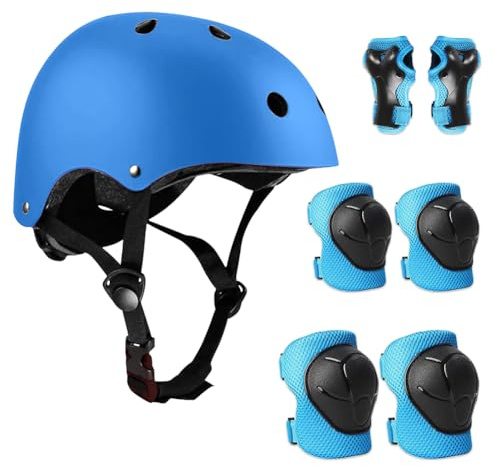Udbrud Set di Casco Protezione Bambini, 7 in 1 Set di Casco Regolabile Gomitiere Polso Ginocchiere per Skateboard, Bicicletta, Pattinaggio, Monopattino