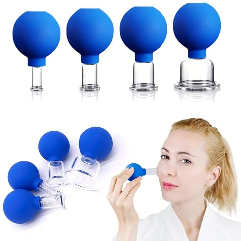 4 Stück Cupping Set Schröpfer Für Gesicht Kleines Gesichts-Schröpfgerät Facial Cupping Hautstraffung Faltenreduzierung Massage-Hautpflege-Werkzeug Stimuliert Den Lymphfluss 4 Größen（M+S+L+Xl）