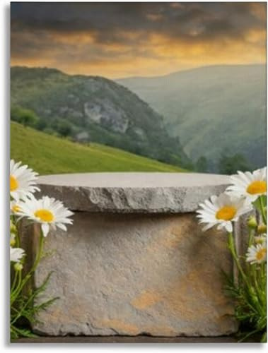 Bathroom Wall Art Decor Bathroom Pictures for Wall Artwork Beautiful empty stone podium chamomile flowers the sides space product Framed Canvas Wall Art for Bedroom Dining Room Farmhouse 16x20
