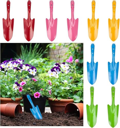 LATERN 10 Stück Mini Gartenschaufeln, 28CM Bunt Metall Handschaufel Kinder Garten Schaufel für Blumen Pflanzen Erde Pflanz Umpflanzen (5 Farben)