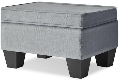 IBUYKE 10” Kleiner Fußhocker Ottomane, Rechteckige Leinen Fußablage Hocker mit Gepolstertem Sitz und Kunststoffbeine, Puff Niedrige Ottomane Fußstütze für Wohn- Schlafzimmer Sessel, Blau-Grau WBD008Q