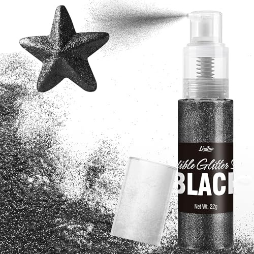 Essbarer Glitzer Spray - 22g Lebensmittel Glitzer Essbares Glitzerpulver für Getränke, Kuchen Dekoration, Macarons - Lebensmittelfarbe Pulver Edible Glitter für Cocktail, Cupcakes (Schwarz)