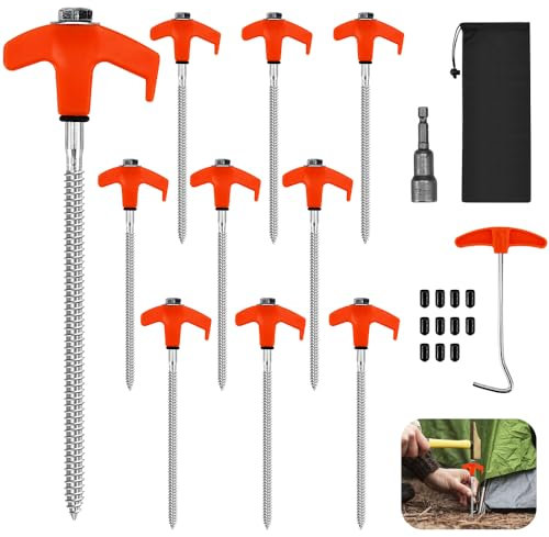 KITERI 10 Pcs Screw In Tent Pegs, 8 Inch Tent Pegs Hard Ground Awning Peg