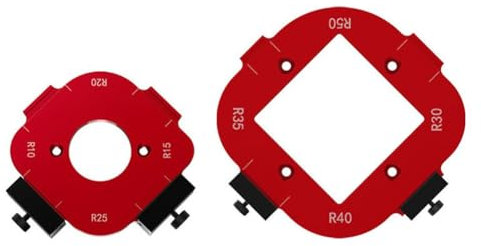 Dsdhuf Modèles de Toupie pour le Travail Du Bois 2 Pièces Gabarit de Rayon R10-R50 Modèle de Positionnement D'Angle D'Arc 4-En-1, Rayon D'Angle