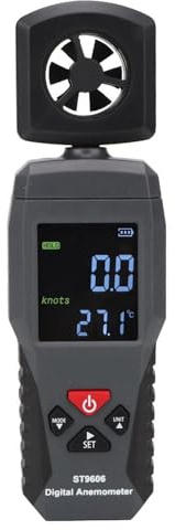 Anémomètre Numérique à écran LCD, Anémomètre Portatif, Compteur de Vitesse du Vent ST9606 avec Fonction de Conservation des Données, Jauges de Vitesse du Vent