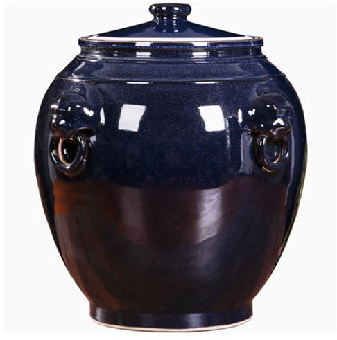 HOLGVE Ceramic Rice Bucket, Chinese Rice Container Ceramic Rice Cylinder, Rice Jar, Sealed Food Storage with Lid, Retro Rice Storage Box, Grain Dispenser, Oatmeal Storage Bin(15KG)