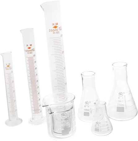 Cabilock Juego De Cristalería Científica 9 Piezas Vaso Graduado Matraz Cónico Probeta Taza Medidora Calidad Estándar