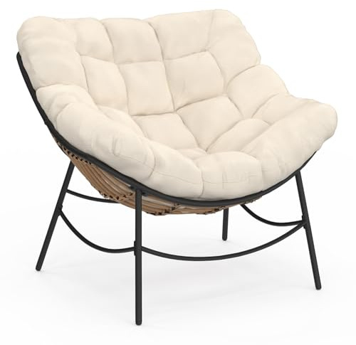 IDMarket - Relax-Gartensessel LOA in Rattanoptik mit ecrufarbenem Kissen