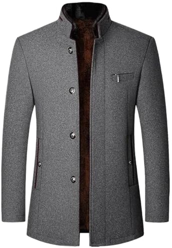 Men Wool Trench Coat Cashmere Blazers Jackets Stand-up Collar Business Casual Suits Male Winter Coats Gray XXL