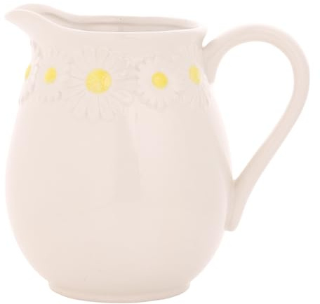 Cottage Garden - Brocca per latte a forma di margherita, in ceramica smaltata bianca, per bevande fredde fatte in casa, succhi di frutta, tè freddo, limonata, cocktail o fiori da regalare e