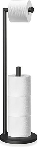 Free Standing Bathroom Toilet Paper Holder with Reserve – Anti-Rust Stainless Steel, Heavy Stable Base, Non-Slip Design, Stores 3–4 Jumbo Rolls for Bathroom (Black)