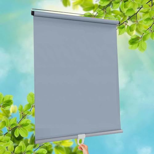 DZHTUF Blackout Roller Shades, 32cm 40cm 50cm 60cm 70cm 80cm 100cm Wide, Sunshade Roller Blinds For Windows, Retractable Rolled Up Blinds Without Drilling, Privacy Curtains,Grey-32x200cm/13x79in
