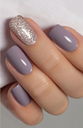 JMEOWIO Nagelfolie UV Härtend Lilagrauer Glitzer UV Gel Nail Strips Nagelsticker Nagelaufkleber Nail Art Dekoration Nageldesign Zubehör