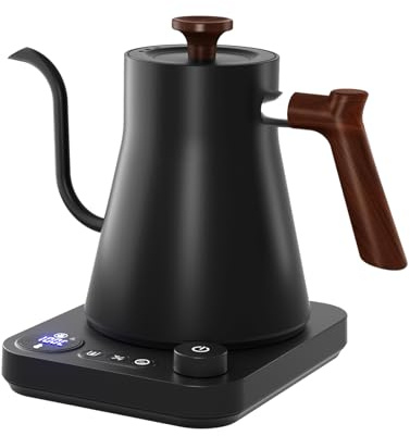 Gooseneck Electric Kettle,Electric Kettles, ±1℉ Temperature Control, Ultra-Quiet 304 Stainless Steel, for Coffee, Tea & Milk, Auto Boil Detection, 8 Safety Protections & Memory Function(Black，0.9L)
