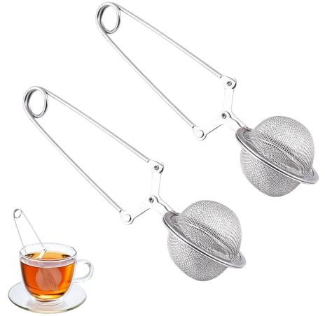 SSKHE 2 Pack Tea Infuser with Handle - Stainless Steel Snap Ball Tea Strainer for Loose Leaf Tea & Spices, Fine Mesh Filter - Tea Tongs, Tea Ball Infuser, Perfect for Brewing & Sprinkling Spices