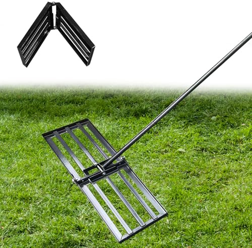 Rastrello livellatore per prato, con manico regolabile da 198 cm, con piastra pieghevole da 76,2 x 25,4 cm, rastrello da liuto per giardino, campo da golf, paesaggistica agricola