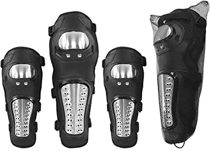 Klanata Almohadillas de protección de espinilla de rodilla de motocicleta, almohadillas de protección de rodilla negra plateada y codo para motores de bicicleta de montaña de