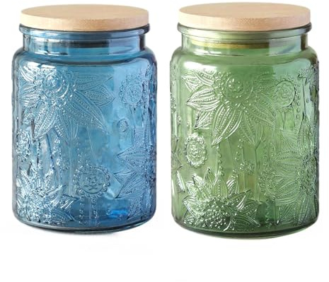 ZhouZGlass Set of 2 Vintage Glass Jar with Lids, 700ml Airtight Glass Storage Jar, Colored Mason Jars for Kitchen Decorative Jar for Coffee Tea Candy Cookies, Cute Jars
