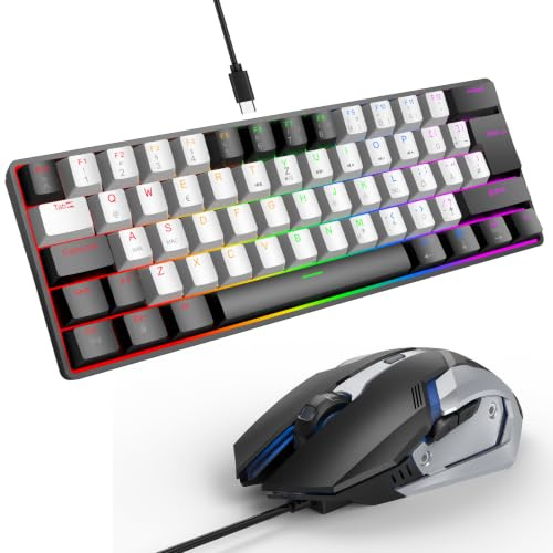 SOPPY Mechanische Gaming Tastatur mini Tastatur mit RGB-Beleuchtung/61Tasten/Hot-Swap-fähige Tastatur - US+DE Layout, Schwarz & Weiß
