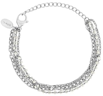 Breil, Collezione Margot, Bracciale Donna Multifilo in Acciaio Lucido, Impreziosito da Perle Bianche, Chiusura Regolabile, Lunghezza fino a 21 cm, Idea Regalo Donna