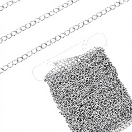 100cm 3mm Silver Chain for Jewelry Making, Stainless Steel Extender Chains Roll Oval Link Chains Spool Bulk Jewelry Supplies Paper Clip Cable Chain for Necklace Bracelet Craft DIY Making(Silver)