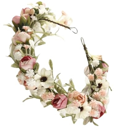 JOINPAYA Couronne de Fleurs pour Mariée Rose Poudré Guirlande de Fleurs Artificielles Délicate Accessoire de Tête Vintage pour Mariage et Cérémonie Bandeau Coiffure Femme et Fille