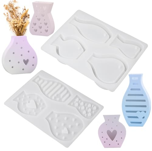 4 moldes de silicona para jarrones, moldes para yeso, resina epoxi, hormigón y polvo de fundición | moldes de silicona para fundición de mini jarrones, ideales como moldes de yeso para fundición