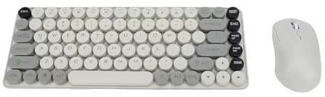 MENDUNER Combo de Ratón y Teclado Retro Inalámbrico de 85 Teclas, Juego de Modo Dual Bluetooth 2.4G con Teclas Redondas, Diseño de Inclinación Ergonómico para Escribir Juegos Android