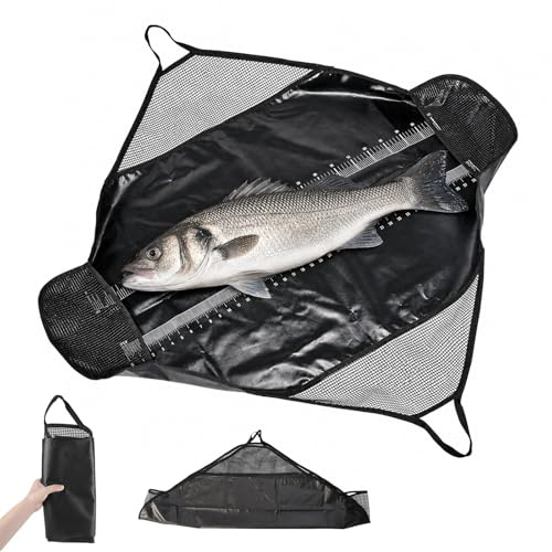 Yunlaishaocer Abhakmatte mit Maßband 120x60CM Wasserdicht Abhakmatte Angeln, Fishing Faltbare Wiegesack Angeln Abhakmatten mit Griffen für Große Barsche, Karpfen, Welse, Raubfisch (PVC)