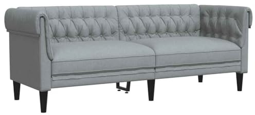 YUTAASU Divano Chesterfield a 3 posti in tessuto grigio chiaro con sedute imbottite spesse, braccioli arrotolati e gambe robuste per comfort e stile