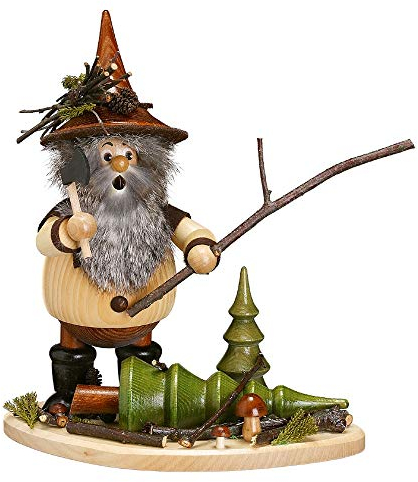 DWU Uhlig Räuchermann Waldwichtel auf Brett Waldarbeiter 26 cm