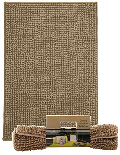 Brandseller - Tappetino da bagno moderno in ciniglia, stile shaggy, colore crema, verde, turchese, bordeaux, grigio e grigio talpa, ca. 50 x 70 cm, Microfibra, Taupe 1, 50x 70 cm
