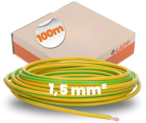 Lapp Kabel H07V-K 1,5 mm² Grün-Gelb, 100m Kupferlitze, Flexibel, 4520001 | Feindrähtige Erdungsleitung mit 3,4 mm Außen-Ø - Nennspannung 450/750 V - Ideal für feste Verlegung und Verdrahtung