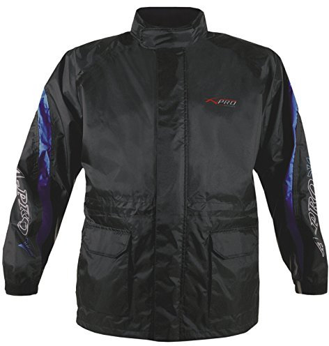 Veste Pluie Nylon 100% Etanche Capuche Reflechissant Moto Motard Sport Bleu XL
