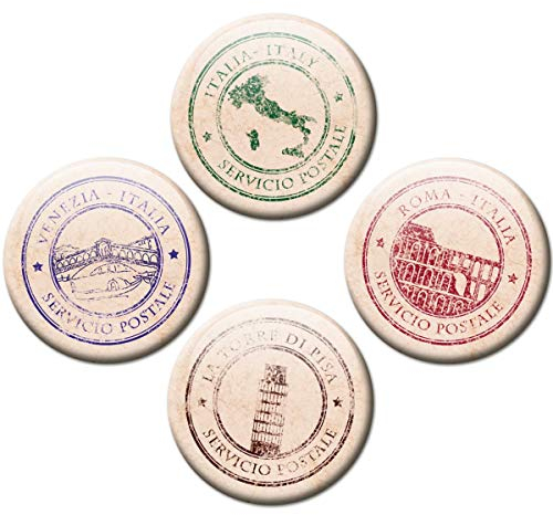 Kühlschrankmagnete Italien Postkarten Stempel 4er Geschenk Set Vintage Magnete für Magnettafel stark groß Ø 50 mm