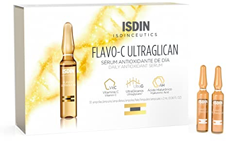 Isdinceutics Flavo-C Ultraglican Vitamin C and Hyaluronic Acid Brightening and Antioxidant Day Serum for Face - 30 ampoules, 0.06 FL OZ x 30