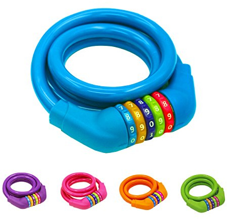 IDEALUX Bike Locks Cable - 4 Feet Resettable Cable Lock - Self Coiling 5 Digit Combination Bicycle Lock (Blue) …