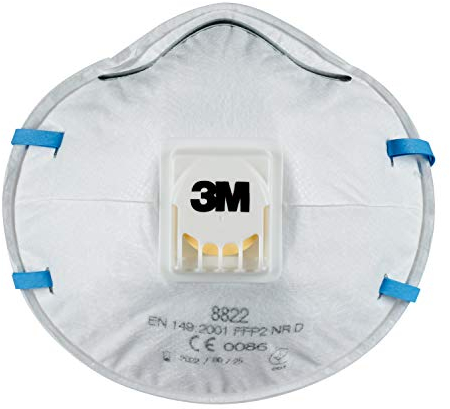 3M Respiratore per carteggiatura a mano e per l'uso di utensili elettrici 8822, FFP2, con valvola, 5/PK