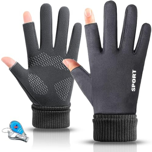 KXF Gants chauds d'hiver pour sports de plein air, gants sans doigts ouverts pour écran tactile, gants d'hiver coupe-vent, gants de cyclisme, moufles pour homme et femme, randonnée, conduite