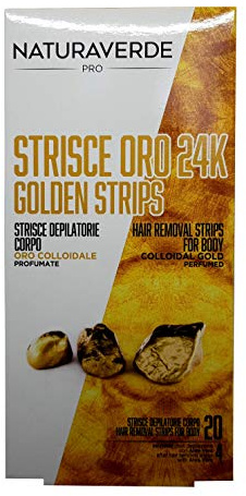 Naturaverde Strisce Depilatorie Corpo Oro 24 k, Strisce Ceretta a Freddo, 20 pz + 4 Salviette Post Depilazione